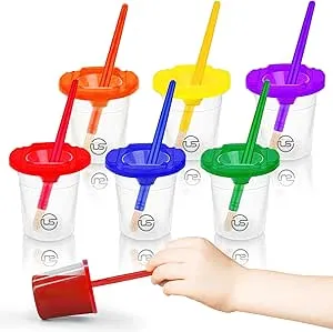 Paint Cups – Paint Containers with Lids for Kids, 6 Pack No Spill Paint Cups With Toddler Paint Brushes – Paint Cups With Lids for Kids, Toddler Art Supplies, paint Cup Kids Art Supplies