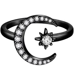 beautlace Star and Moon Adjustable Rings Plated Crescent Moon Stars Open Ring Jewelry for Women Adult