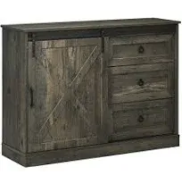 47&#034; Kitchen Sideboard Buffet Cabinet with Storage Drawers Sliding Barn Door Grey