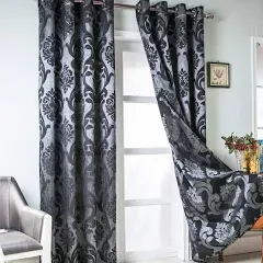 NAPEARL Damask Curtains for Living Room, Gothic Jacquard Curtain Drapes with Floral Patterns, Grey Curtains for Bedroom 84 Inch Length, Set of 2 Panels, Each 52 x 84 Inches