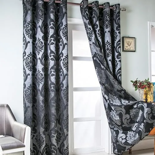 NAPEARL Damask Curtains for Living Room, Gothic Curtains Drapes with Floral Patterns, Black Victorian Curtains for Bedroom 84 Inch Length, Set of 2 Panels, Each 52 x 108 Inches