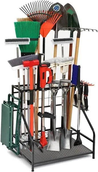 Garden Tool Organizer for Garage, Garden Tool Rack, Up to 58 Long Handled Tools, Yard Tool Holder for Garage, Shed, Outdoor, Tool Stand, Black (Garden Tool Rack)