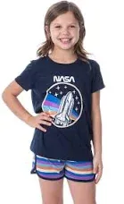 NASA Girls' Retro Stripes Rocket Sleep Pajama Set