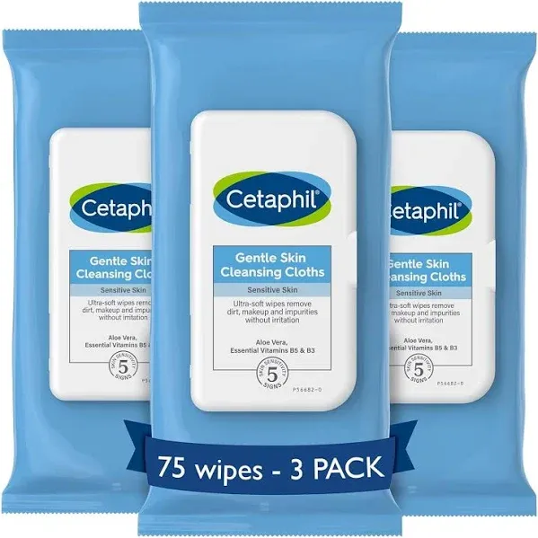 Cetaphil Face and Body Wipes, Gentle Skin Cleansing Cloths, 50 Count, Twin Pack, for Dry, Sensitive Skin, Flip Top Closure, Great for the Gym, Travel, in the Car, Hypoallergenic, Fragrance Free