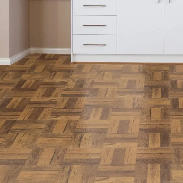 Tivoli 3 Finger Med. Oak Parquet 12x12 Self Adhesive Vinyl Floor Tile - 45 Tiles