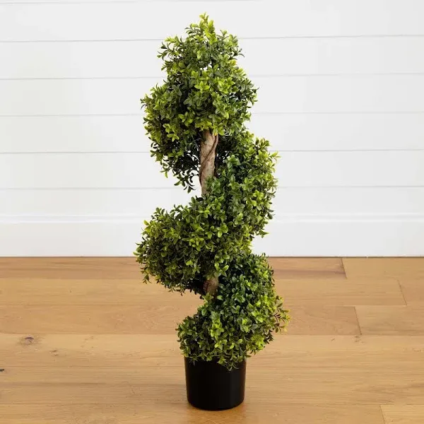 33&rdquo; Boxwood Topiary Spiral Artificial Tree (Indoor/Outdoor)