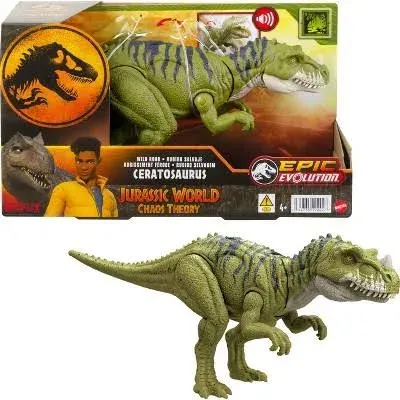 Mattel Jurassic World Wild Roar Dinosaur Action Figure  Ceratosaurus with Contin