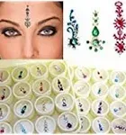 Bindi Box Long Multicolored Crystal Bindis - Bridal Forehead Tika temporary tattoo wedding face Jewels makeup (Pack of 20 Bindis)