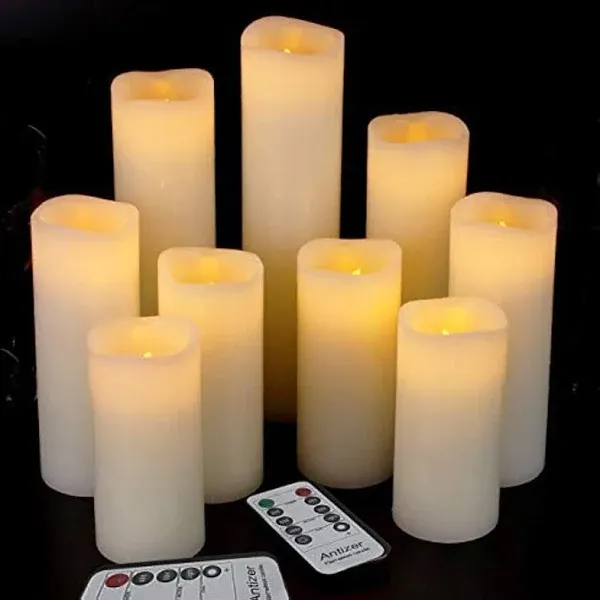 Flameless Candles Led Candles Pack of 9 (H 4" 5" 6" 7" 8" 9" x D 2.2") Real Wax Battery Candles with Remote Timer for Home Fireplace Decor Wedding Festival Decor (Ivory 9 Pack)