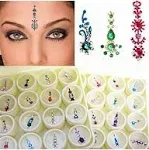 Bindi Box Long Multicolored Crystal Bindis Bridal face Jewels Forehead Tika P...