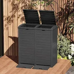 62 Gallon Outdoor Resin Garbage Bins with Dual Lid and Drip Trays