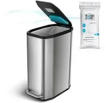 Home Zone Living 13 Gallon Slim Kitchen Trash Can with CleanAura Odor Control Pod, Stainless Steel, 50 Liters, Silver