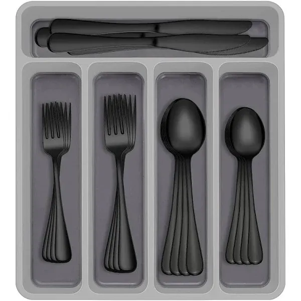 AIVIKI 60-Piece Black Silverware Set with Organizer