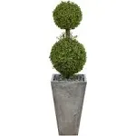 4' Double Boxwood Topiary Artificial Tree, Cement Planter, Indoor/Outdoor