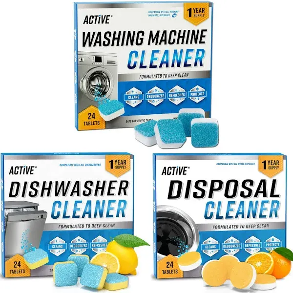 ACTIVE Washing Machine Dishwasher & Disposal Cleaning Tablets Appliance Refresh Bundle Includes 12 Month Supply Cleaner Deodorizer