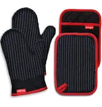 Oven Mitts and Pot Holders Set, Heat Resistant Oven Mitts Gloves Set Hot Pads for Kitchen Cooking Grill, Pure Cotton and Terrycloth Lining