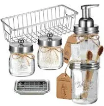 6 Pack Mason Jar Bathroom Accessories Set with Storage Basket Bin