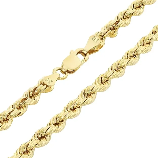 Nuragold 14k Yellow Gold 4mm Rope Chain Diamond Cut Necklace, Mens Womens Jewelry 16" 18" 20" 22" 24" 26" 28" 30"