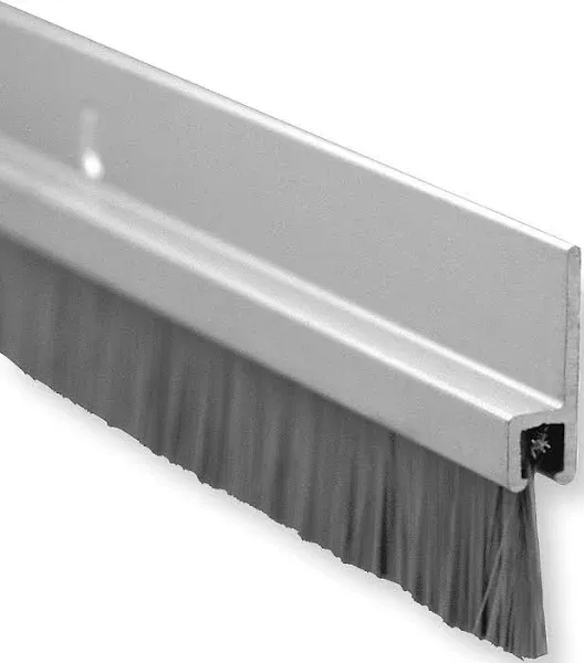 Brush Door Bottom Sweep, Clear Anodized Aluminum with 0.625&#034; Gray Nylon Brush...