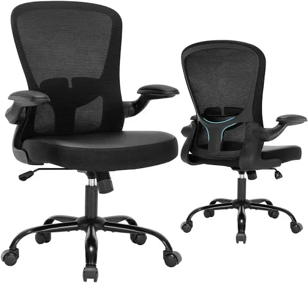 Office Chair Ergonomic Desk with Flip-up Armrests PU Leather Computer Home