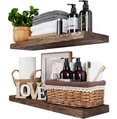 BGMG Floating Shelves 24 inch Long, Distressed,Wide Rustic Wooden Wall Shelves for Bathroom Living Room Bedroom Kitchen Farmhouse Set of 2-24x6.7x1.25 inch-Distressed Walnut