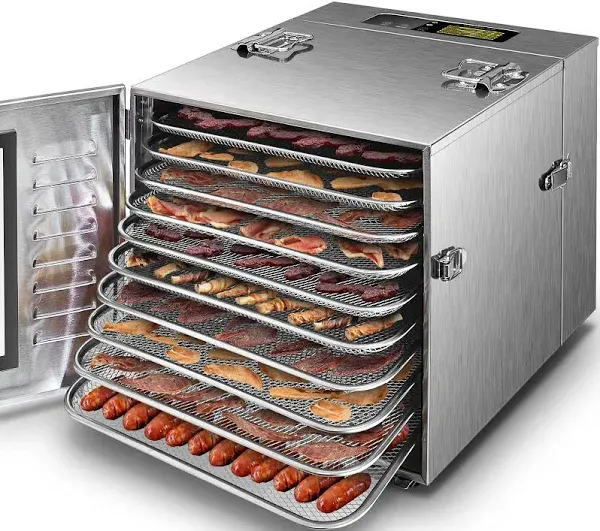 Commercial Large 10 Trays Food Dehydrator, Usable Area up to 17ft², 1000W Detachable Full Stainless Steel Dryer Machine, up to 190℉ Temperature, for Meat, Fruit, Beef, Herbs, and Pet Food