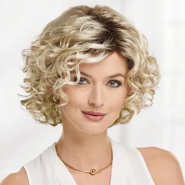 Paula Young Jenna Wig Sassy Bob Wig with Soft Spirals and Enviable Volume/Multi-Tonal Shades of Blonde, Silver, Brown and Red