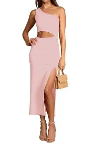 Pink Queen Women's One Shoulder Sleeveless Cutout Side Slit Bodycon Maxi Long Dress