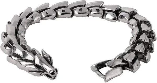 Men HAQUIL Viking Dragon Bracelet Oxidized Steel Ouroboros Jormungandr Link Chain Bracelet