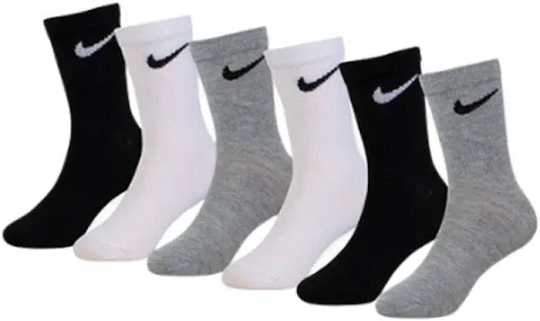 Nike Boys Black 6 Pairs Crew Socks Dri Fit XXS 7C-10C RN0030 023 New With Tags