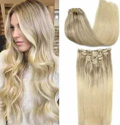 GOO GOO Hair Extensions Clip in Human Hair, Straight Clip in Hair Extensions