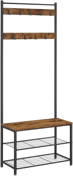 Coat Rack, Hall Tree with Shoe Storage Bench, Entryway Bench 3-in-1 Steel Frame