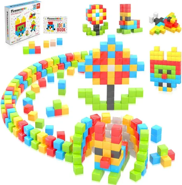 PicassoTiles 60 Piece Magnetic Puzzle Cubes Sensory Toy Set