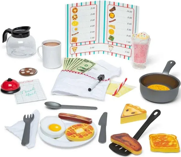 Melissa & Doug Star Diner Restaurant Play Set (41 pcs) - Pretend Play Food, Restaurant Toy Set With Cookware, Utensils For Kids, Diner Playset for Kids And Toddlers, Ages 3+