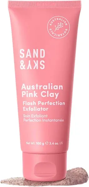 Sand & Sky Flash Perfection Exfoliating Treatment Face Scrub - Face cleanser Australian Pink Clay Moisturizing Facial Exfoliator For Face | With Rosehip, Grapeseed, Olive Oil (3.4 oz)