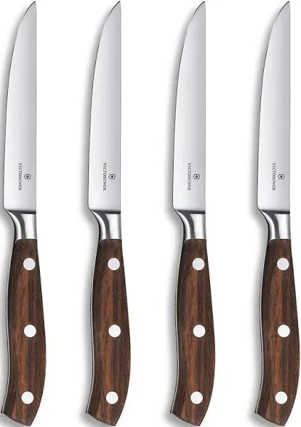 Victorinox 7.7240.4 Grand Maître Steak Knife Set Ideal for Slicing a Wide Variety of Steak Cuts Straight Blade in Rosewood, Set of 4