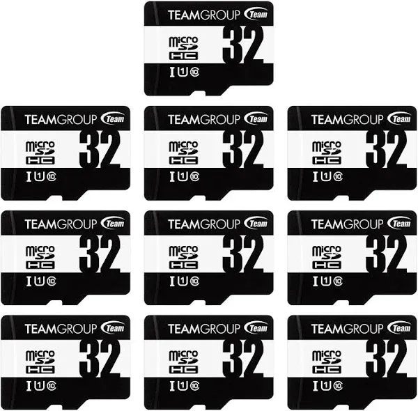 TEAMGROUP Micro 32GB x 10 Pack UHS-I U1 Class 10 SDHC SDXC Read Speed up to 100MB/s High Speed Flash Meomry Card with Adapter for Camera, Surveillance, Full HD Shooting TUSDH32GCL10U66