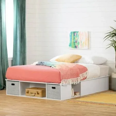 South Shore Vito Storage Bed With Baskets Queen Pure White