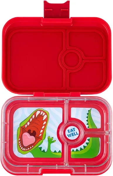 Yumbox Panino Leakproof Bento Box lunch box, 4-Compartment Kids & Adults Bento; Perfect for Sandwich Packed Lunch; Compact ; Healthy Portions (Roar Red with Race Cars Tray)