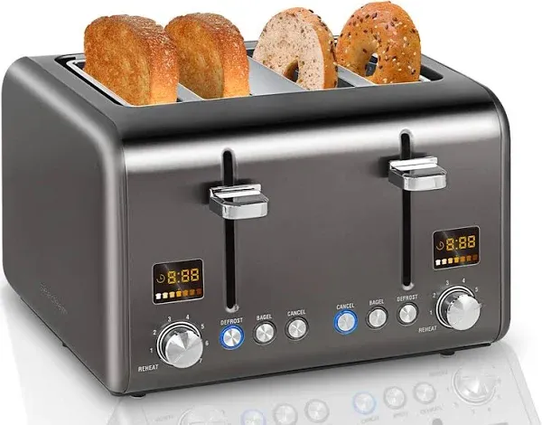 SEEDEEM 4 Slice Toaster Stainless Steel Bread Toaster with Colorful LCD Display