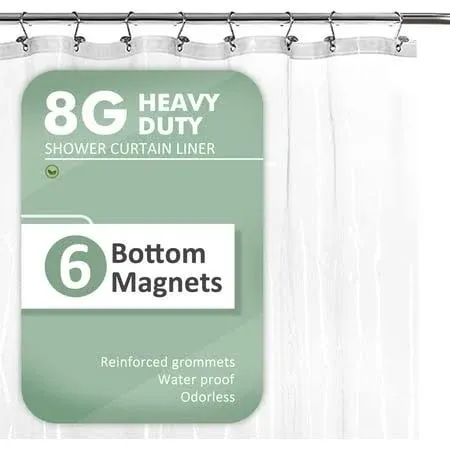 Longer Shower Curtain/Liner with 75 inches Height - 6 Magnets on Bottom, Heav...