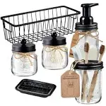 Mason Jar Bathroom Accessories Set(6PCS)  Foaming Soap DispenserTooth<wbr/>brush