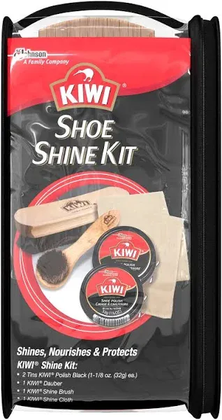 Shoe Shine Kit, Black - Gives Shoes Long-Lasting Shine and Protection (2 Tins, 1