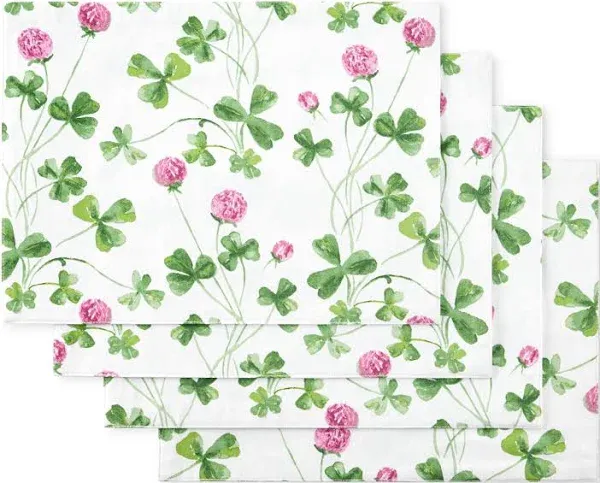 Martha Stewart Clover Medow Placemat Set 13&#034;x17.5&#034; White/Green Set of 4 Placemat