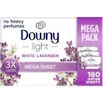 Downy Light Mega Dryer Sheets, Fabric Softener Dryer Sheets, White Lavender, 180 Count