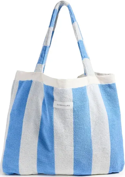 Sunnylife Le Weekend Mid Blue Cream Beach Towel 2-in-1 Tote Bag