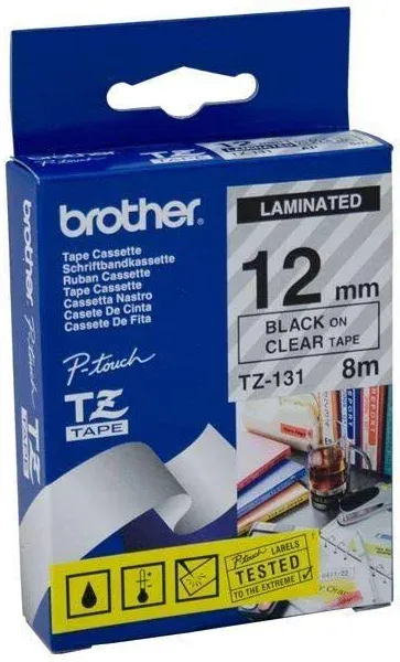 Genuine Brother P-touch TZ-131 1/2&#034; (12mm) Black Print On Clear Tape New SEALED