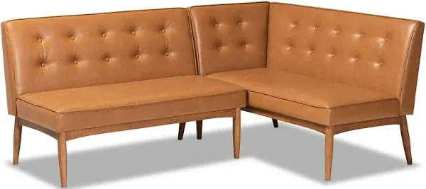 Baxton Studio Arvid Mid-Century Modern Upholstered 2-Piece Wood Dining Corner Sofa Bench