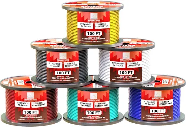 14 Gauge Wire Combo 6 Pack 12V 100'FT per Roll (600 ft Total) 14 Gauge Auto Wire Copper Clad Aluminium Low Voltage 14 Gauge Wire