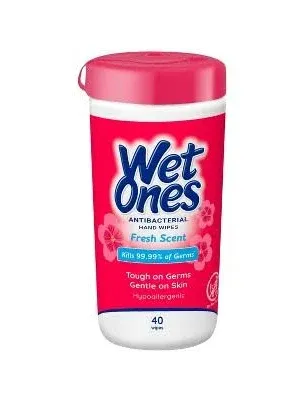 Wet Ones Antibacterial Hand Wipes, Fresh, 5.7 in x 7.25 in (40 ct)